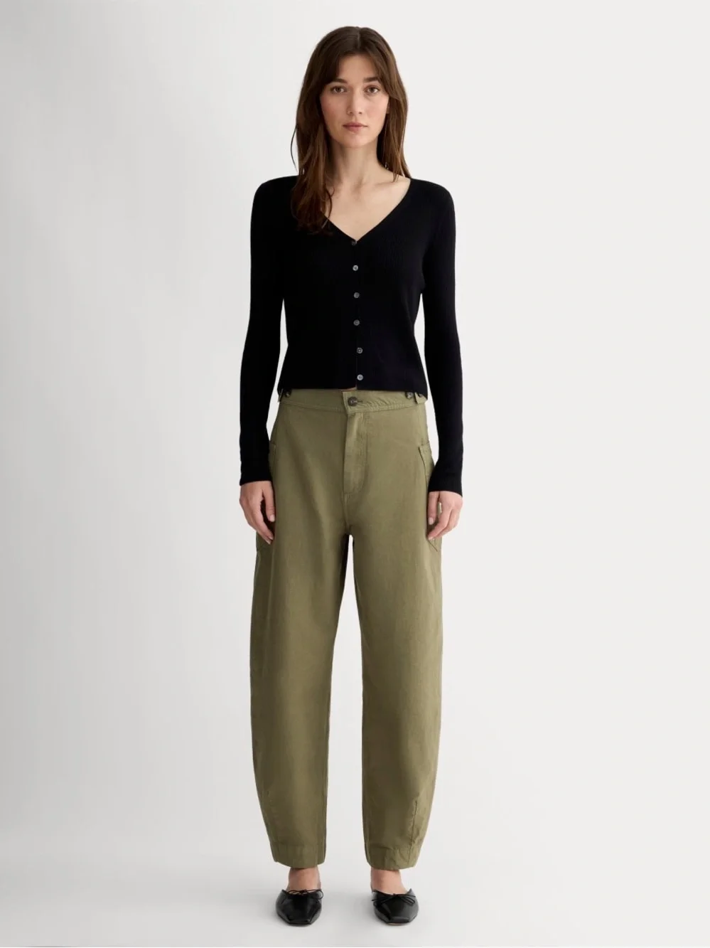NWT EVERLANE The Fatigue Barrel Pant Kalamata Olive Green Cotton Linen Blend 6